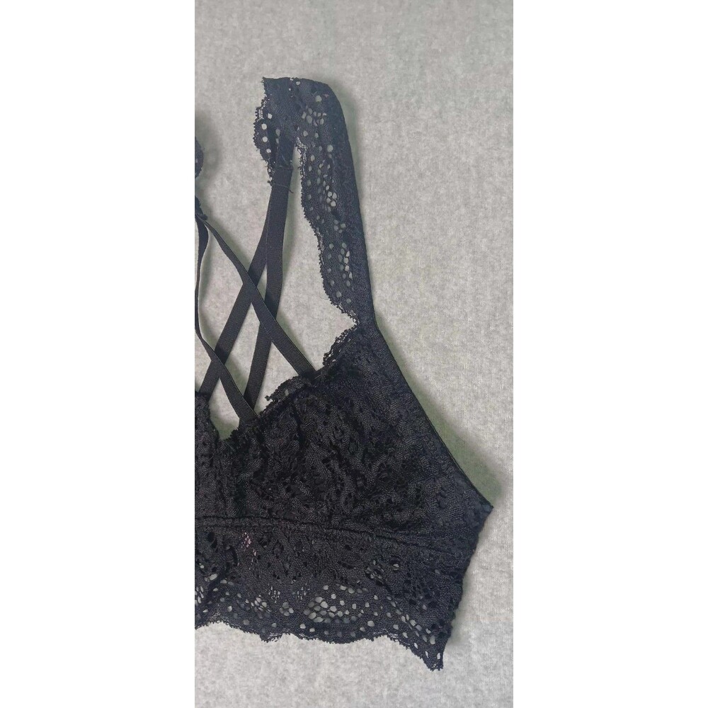 Rue 21 True Lace Racerback Cropped Bralette XS Black Coquette Festival Boho Goth - Picture 4 of 9